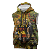 Black History Portrait Collage Sleeveless Zip Hoodie Africa Empowering They Not Like Us Quote in Grunge Paint - Wonder Print Shop