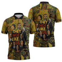 Black History Portrait Collage Zipper Polo Shirt Africa Empowering They Not Like Us Quote in Grunge Paint - Wonder Print Shop