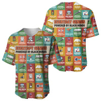 Everyday Genius Powered by Black Minds Baseball Jersey with Colorful Invention Icons Pattern - Wonder Print Shop