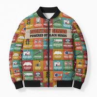 Everyday Genius Powered by Black Minds Bomber Puffer Jacket with Colorful Invention Icons Pattern - Wonder Print Shop