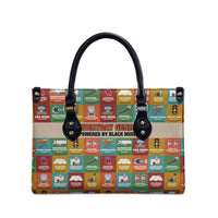 Everyday Genius Powered by Black Minds Leather Bag with Colorful Invention Icons Pattern - Wonder Print Shop