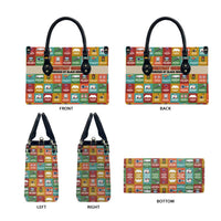 Everyday Genius Powered by Black Minds Leather Bag with Colorful Invention Icons Pattern - Wonder Print Shop
