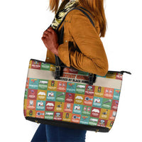 Everyday Genius Powered by Black Minds Leather Tote Bag with Colorful Invention Icons Pattern - Wonder Print Shop