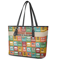 Everyday Genius Powered by Black Minds Leather Tote Bag with Colorful Invention Icons Pattern - Wonder Print Shop