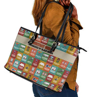Everyday Genius Powered by Black Minds Leather Tote Bag with Colorful Invention Icons Pattern - Wonder Print Shop