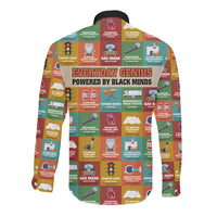 Everyday Genius Powered by Black Minds Long Sleeve Button Shirt with Colorful Invention Icons Pattern - Wonder Print Shop