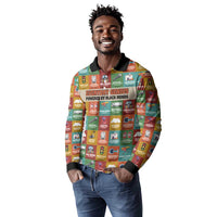 Everyday Genius Powered by Black Minds Long Sleeve Polo Shirt with Colorful Invention Icons Pattern - Wonder Print Shop
