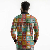 Everyday Genius Powered by Black Minds Long Sleeve Polo Shirt with Colorful Invention Icons Pattern - Wonder Print Shop