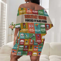 Everyday Genius Powered by Black Minds Off Shoulder Short Dress with Colorful Invention Icons Pattern - Wonder Print Shop