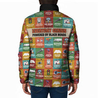 Everyday Genius Powered by Black Minds Padded Jacket with Colorful Invention Icons Pattern - Wonder Print Shop