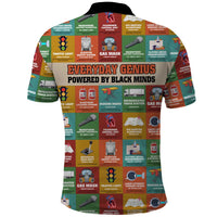 Everyday Genius Powered by Black Minds Polo Shirt with Colorful Invention Icons Pattern - Wonder Print Shop