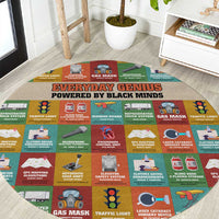 Everyday Genius Powered by Black Minds Round Carpet with Colorful Invention Icons Pattern - Wonder Print Shop