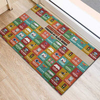 Everyday Genius Powered by Black Minds Rubber Doormat with Colorful Invention Icons Pattern - Wonder Print Shop