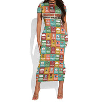 Everyday Genius Powered by Black Minds Short Sleeve Bodycon Dress with Colorful Invention Icons Pattern - Wonder Print Shop