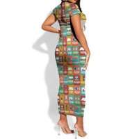 Everyday Genius Powered by Black Minds Short Sleeve Bodycon Dress with Colorful Invention Icons Pattern - Wonder Print Shop