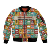 Everyday Genius Powered by Black Minds Sleeve Zip Bomber Jacket with Colorful Invention Icons Pattern - Wonder Print Shop
