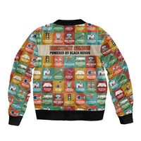 Everyday Genius Powered by Black Minds Sleeve Zip Bomber Jacket with Colorful Invention Icons Pattern - Wonder Print Shop