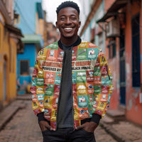 Everyday Genius Powered by Black Minds Sleeve Zip Bomber Jacket with Colorful Invention Icons Pattern - Wonder Print Shop