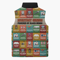 Everyday Genius Powered by Black Minds Sleeveless Puffer Jacket with Colorful Invention Icons Pattern - Wonder Print Shop