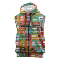 Everyday Genius Powered by Black Minds Sleeveless Zip Hoodie with Colorful Invention Icons Pattern - Wonder Print Shop