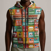 Everyday Genius Powered by Black Minds Sleeveless Zip Hoodie with Colorful Invention Icons Pattern - Wonder Print Shop