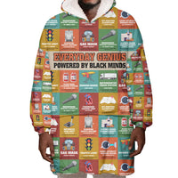 Everyday Genius Powered by Black Minds Wearable Blanket Hoodie with Colorful Invention Icons Pattern - Wonder Print Shop