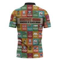 Everyday Genius Powered by Black Minds Zipper Polo Shirt with Colorful Invention Icons Pattern - Wonder Print Shop