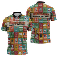 Everyday Genius Powered by Black Minds Zipper Polo Shirt with Colorful Invention Icons Pattern - Wonder Print Shop