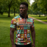 Everyday Genius Powered by Black Minds Zipper Polo Shirt with Colorful Invention Icons Pattern - Wonder Print Shop