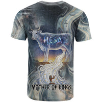 Hesat Celestial Cow Egyptian T shirt with Mythic Sky Motif in Cosmic Theme