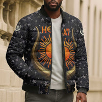 Hesat Solar Horn Symbol Bomber Puffer Jacket Egyptian Cosmic Cow in Starry Milky Way