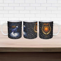 Hesat Solar Horn Symbol Ceramic Mug Egyptian Cosmic Cow in Starry Milky Way