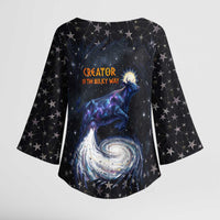 Hesat Solar Horn Symbol Kimono Sleeve Blouse Egyptian Cosmic Cow in Starry Milky Way