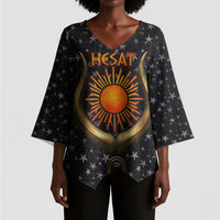 Hesat Solar Horn Symbol Kimono Sleeve Blouse Egyptian Cosmic Cow in Starry Milky Way