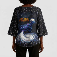 Hesat Solar Horn Symbol Kimono Sleeve Blouse Egyptian Cosmic Cow in Starry Milky Way