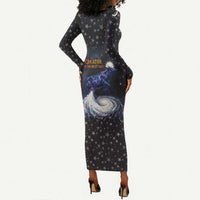 Hesat Solar Horn Symbol Long Sleeve Bodycon Dress Egyptian Cosmic Cow in Starry Milky Way