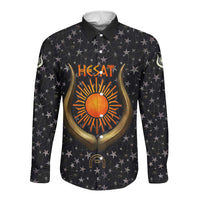 Hesat Solar Horn Symbol Long Sleeve Button Shirt Egyptian Cosmic Cow in Starry Milky Way