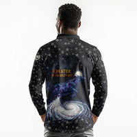 Hesat Solar Horn Symbol Long Sleeve Polo Shirt Egyptian Cosmic Cow in Starry Milky Way