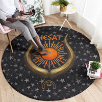Hesat Solar Horn Symbol Round Carpet Egyptian Cosmic Cow in Starry Milky Way