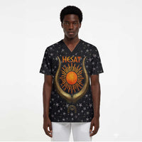 Hesat Solar Horn Symbol Scrub Top Egyptian Cosmic Cow in Starry Milky Way