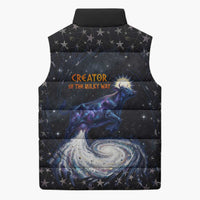 Hesat Solar Horn Symbol Sleeveless Puffer Jacket Egyptian Cosmic Cow in Starry Milky Way
