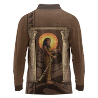 Imenet Sunlit Temple Columns Long Sleeve Polo Shirt with Ancient Egyptian Offering Scene