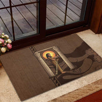 Imenet Sunlit Temple Columns Rubber Doormat with Ancient Egyptian Offering Scene