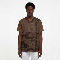 Imenet Sunlit Temple Columns Scrub Top with Ancient Egyptian Offering Scene