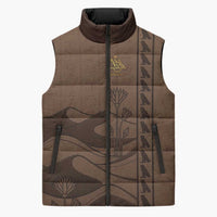 Imenet Sunlit Temple Columns Sleeveless Puffer Jacket with Ancient Egyptian Offering Scene