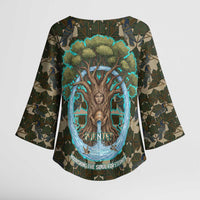 Imentet Egyptian Kimono Sleeve Blouse with Eye of Horus and Eternal Tree in Afterlife