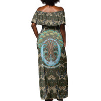 Imentet Egyptian Off Shoulder Maxi Dress with Eye of Horus and Eternal Tree in Afterlife