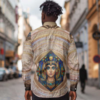 Isis Long Sleeve Button Shirt with Falcon Symbol and Sacred Geometry in Egyptian