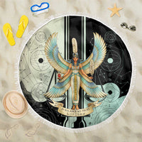 Ma’at Feather Egyptian Beach Blanket with Scales Symbolizing Truth and Cosmic Balance