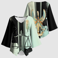 Ma’at Feather Egyptian Kimono Sleeve Blouse with Scales Symbolizing Truth and Cosmic Balance